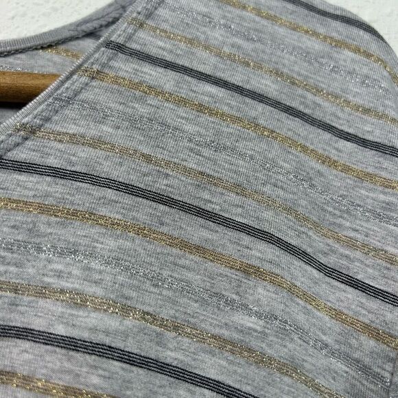 Chicos Women’s Gray Gold Shimmer Striped Long Sleeve Rayon Top Size 4 (XXL) - Picture 6 of 13